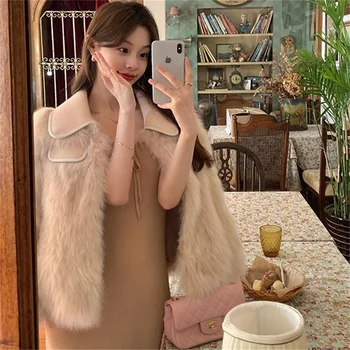 Дамски класически палто от новия внос на пухкав лисьего кожа, стилно топло палто, зимни луксозна зимна къса стилна палто