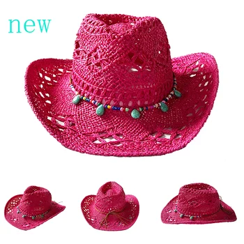 Нова розово-червена ковбойская шапка, модни мъжки годишна пътна плажна шапка ръчна изработка, унисекс, однотонная ковбойская шапка в западен стил, сомбреро