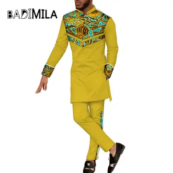 Африкански мъжки ежедневни бизнес костюм, мъжки тениски и панталони с принтом от две теми, традиционно облекло Wyn1735