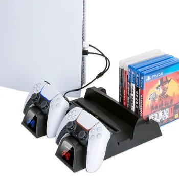 Богат на функции конзола зарядно устройство с двойно контролер PS5, вертикална охлаждаща поставка, станция за бързо зареждане, led вентилатор за SONY Playstation5