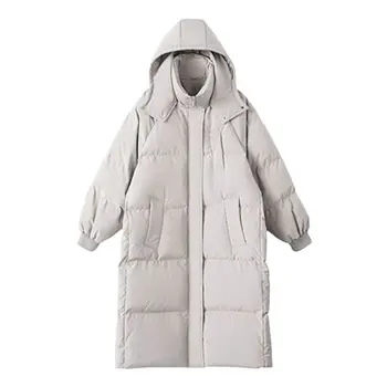Зимно палто, женски монофонични сгъсти топ Паркър с качулка, однобортный, с джобове, свободна яке със средна дължина, дамски дрехи 343