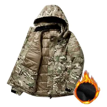 Мъжки градинска свободна тактическа яке за крайградски пътувания, зимни удебелена яке-бомбер с цип, камуфляжная военна hoody с качулка