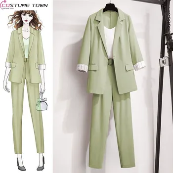 Пролетта и лятото Женски костюм 2023, Нов Корейски Случайни яке, изглежда по-Тънък и намалява възраст, Елегантен Женски комплект от две части
