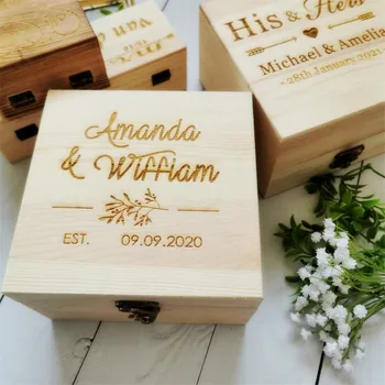Изработена по поръчка на дървени подарък кутия с гравирана с име за булката, младоженеца, сватбени партита, персонални кутия за сватбени сувенири, подаръци за годишнина, подаръци