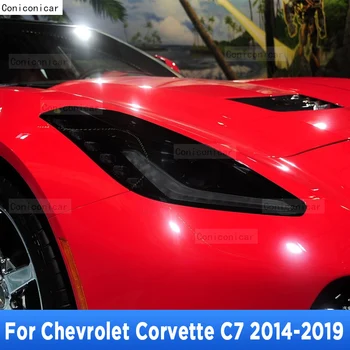 2 броя защитно фолио за фарове, vinyl прозрачна черна стикер от TPU за Chevrolet Corvette C7 2014-2019, чанта за аксесоари
