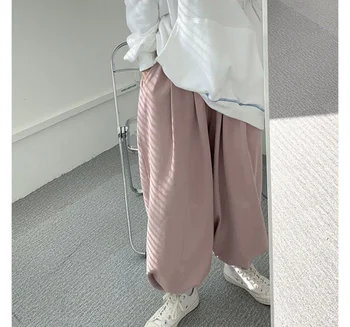Розови широки панталони, дамски корейски модни свободни панталони 2023, пролет-лято, широки панталони Y2k, ежедневни градинска облекло
