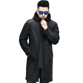 Мъжки палта от естествена кожа на Mariana & Dora, черно кожени палта, дълга дубленка B7, кожени палта