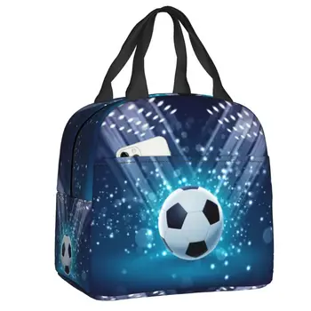 Чанта за обяд с шарките на футболна топка на стадион, дамски топло чанта-хладилник, изолиран обяд-бокс за училище, работа, храна, чанти за пикник