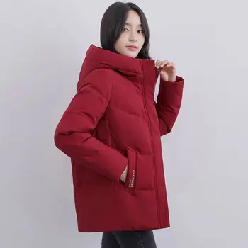 Жена пуховое палто 2023, есен-зима, нова корейска модерно яке в бяло утином топола, лека тънка топли дрехи с качулка S104