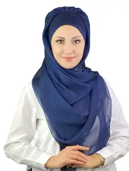 Тъмно синьо Практичен Френски Шифоновый. → Вечерна Рокля Шал Нова Мода Ислямски Мюсюлманин. → Тенденция. → Готови Дрехи, Шапка, Шал Шифон