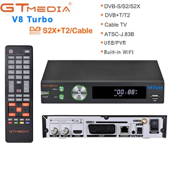 TV приемник GTMEDIA V8 TURBO Full H1080P DVB-S2/S2X/T2/Кабелен/J. 83B H. 265 Цифров Сателитен приемник за Видео плейър с Вграден WiFi
