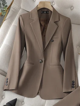 Елегантен женски блейзър 2023, новост, кофейно-синьо, каки, ежедневното приталенное палто с дълги ръкави са на една пуговице, дамски официалната офис яке