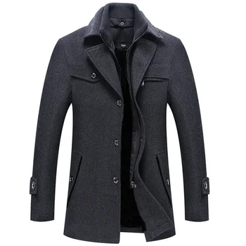 Зимен мъжки ежедневни вълнени тренч 2022 г., палто в бизнес стил, със средна дължина, однотонная утепленная тънка ветровка, топло палто, яке