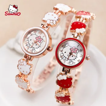 Hello Kitty Нов часовник дамски сладки детски часовник с метална каишка, студентски електронни аналогови кварцови часовници