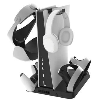 За конзола PS5 богат на функции охлаждаща поставка с двойно контролер, зарядно устройство, CD-диск за съхранение на шлем за виртуална реалност, за да PS VR2, док-станция за зареждане на писалки