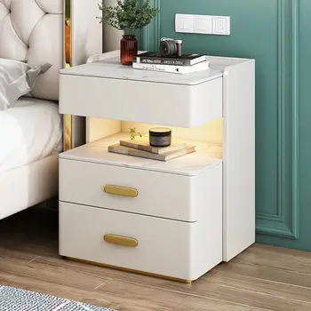 Лека луксозна минималистичная нощно шкафче, модерен шкаф за съхранение на страната, италиански инсталация, дизайнерски прост гардероб за спалня в скандинавски стил