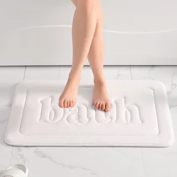 Inyahome Memory Foam White Bath Mat Non Slip Absorbent Super Cozy Velvet Bathroom Rug Carpet Machine Washable подложка за баня