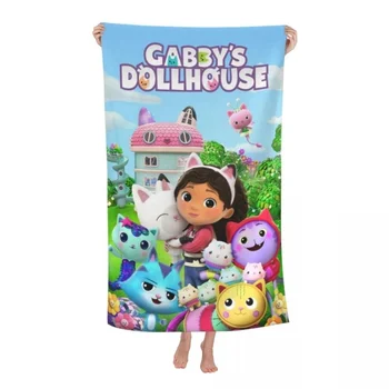 Кърпи за баня Gabby's куклена къща от микрофибър с 3D принтом, меко, водопоглощающее, дышащее за момичета, детски декоративна плажна кърпа с анимационни герои