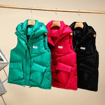 Ново зимно модно памучно палто, памук жилетка с ярко лице, женски 2023, с голям джоб, без пране, кратък жилетка с качулка