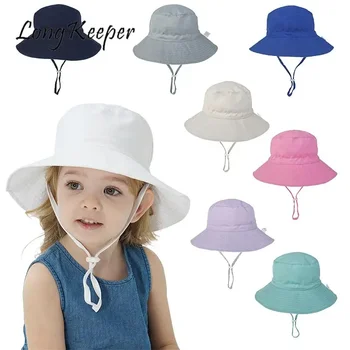Солнцезащитная шапка, детски солнцезащитная шапка за момичета и момчета, лятна с завязками, външния калъф за уши, защита от ултравиолетови лъчи, детски плажни шапки, шапка-кофа 0-8 години