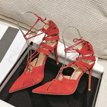 Луксозни дамски обувки на много висок ток, модни маркови обувки на тънък ток, дамски елегантен удобни обувки, Zapatillas De Mujer, размер 34 42