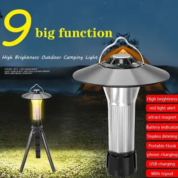 Пътна лампа за къмпинг, led лампа за къмпинг, мултифункционален фенер за работа на открито със светлинен магнит, преносим, акумулаторна батерия
