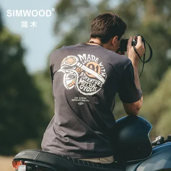 SIMWOOD 2023 Сезон: Пролет-лято, Нови тениски с принтом мотоциклета отзад, мъжки Блузи от 100% памук, Свободни Тениски Размер Плюс, Тениски