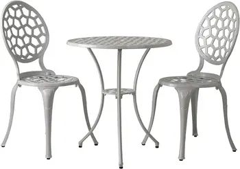 Home 63290 Комплект за бистро Вашон с Кръгла маса с диаметър от 24 инча и 2 стола, конструкция от лят алуминий, лесна за удобство.
