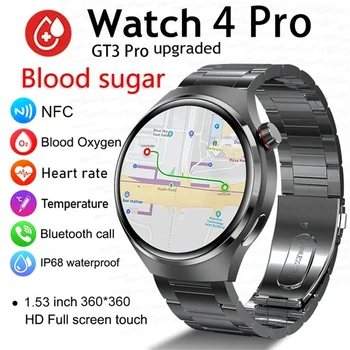 2023 NFC Смарт Часовници Мъжки GT4 ОЩЕ 1,53 Инча 360 * 360 HD AMOLED Сензорен Екран, GPS спортен Часовник за Мъже Сърдечен Ритъм, Нивото на Захар в Кръвта Умен Часовник