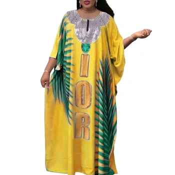Африкански рокли за жени, лято-есен, дълга рокля от полиестер с кръгло деколте и къс ръкав, расшитое пайети, африкански халати, африканска облекло