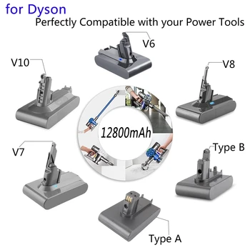 За Дайсън V6, V7 на V8, V10 Тип A/B 12800 ма Сменяеми батерии за Дайсън Абсолютен Прахосмукачка Без кабел Ръчна Прахосмукачка