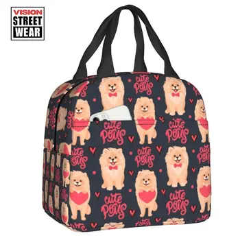 Чанта с изображение на куче от породата померан, утепленная чанта за обяд, портативен хладилник за кученца шпиц, кутия за bento, на офиса, на работа, на училище