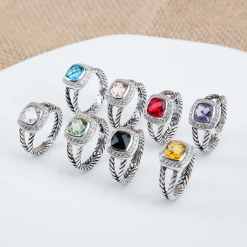 Кабелни пръстени, винтажное модерен пръстен 7 мм, циркон, мъжки и дамски бижута, вечерни черен пръстен
