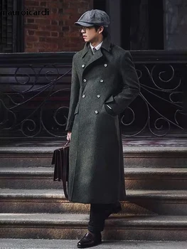 Mauroicardi, есенно-зимно дълго, топло и зелено палто-поло, мъжко двубортное стръмен луксозно елегантна покривка палто в английски стил