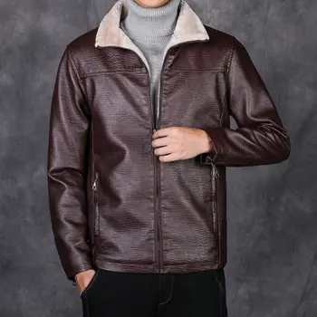 Мотоциклетное палта, кожени мъжки нова руното топло яке от изкуствена кожа, пролетно-есенно-зимни върхове, байкерская облекло