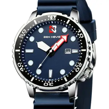 Мъжки часовник BEN NEVIS Blue, модерни мъжки спортни часовници, мъжки кварцови часовници, военни силикон водоустойчив ръчен часовник с нежна дата