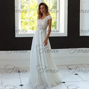 Сватбена рокля в стил бохо с V-образно деколте и къси ръкави с дължина до пода, прозрачен топ, шифоновые бели сватбени рокли, плажни рокли сватба слонова кост 2022