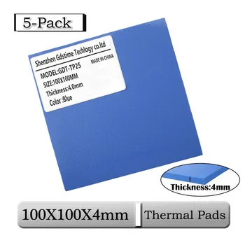 5 Бр Gdstime 100x100x4 мм Дебелина 4 мм Синя Термопластичная Полагане на Силикон, Охлаждащи подложки за процесора 100 mm x 4 mm 0,4 см Радиатор Провеждане на Топлинна